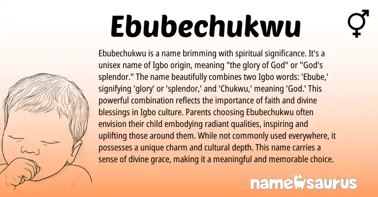 Infographic about Ebubechukwu name meaning, Ebubechukwu is a name from Igbo, Nigerian origin(s).
