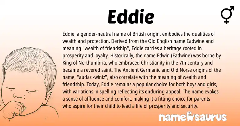 Infographic about Eddie name meaning, Eddie is a name from Old Norse, British, Christianity, Ancient Germanic, Old English origin(s).