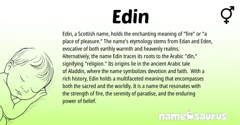 Infographic about Edin name meaning, Edin is a name from Arabic, Scottish origin(s).