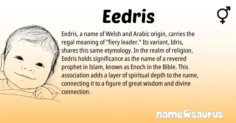 Infographic about Eedris name meaning, Eedris is a name from Welsh, Arabic origin(s).