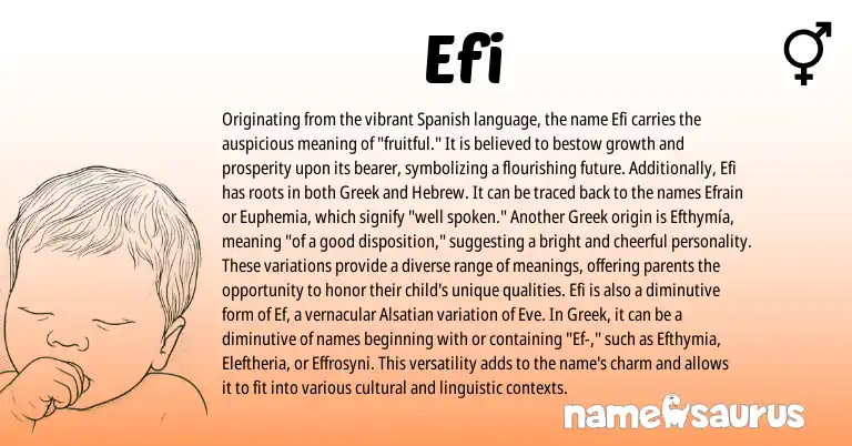 Infographic about Efi name meaning, Efi is a name from Spanish, Alsatian, Hebrew, Greek origin(s).