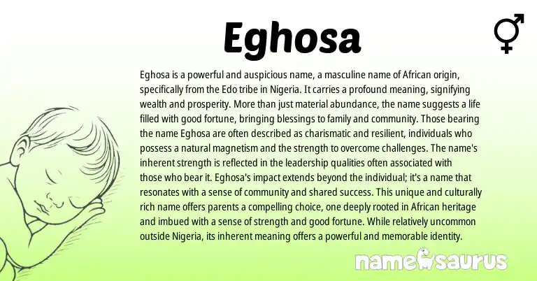 Infographic about Eghosa name meaning, Eghosa is a name from Edo, African, Nigerian origin(s).