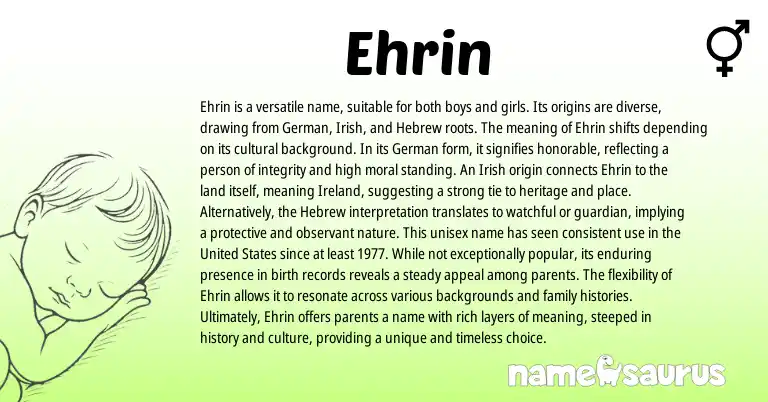 Infographic about Ehrin name meaning, Ehrin is a name from Germanic, Hebrew, Irish origin(s).