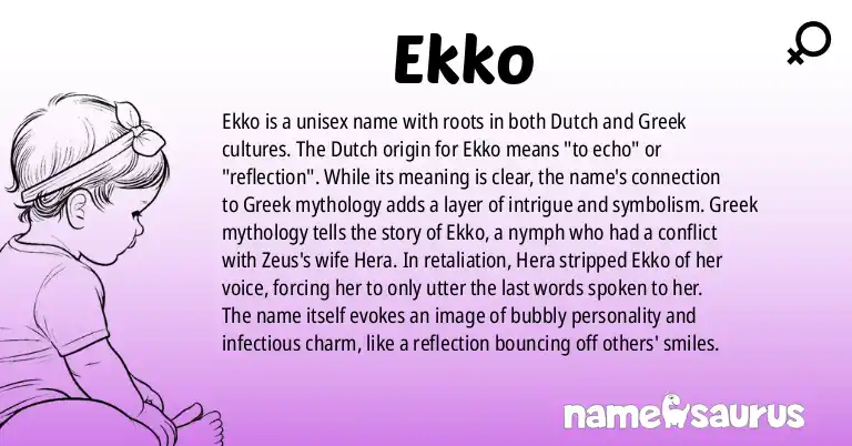 Infographic about Ekko name meaning, Ekko is a name from Dutch, Greek origin(s).