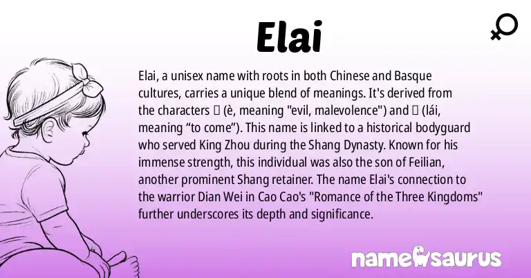 Infographic about Elai name meaning, Elai is a name from Chinese, Basque origin(s).