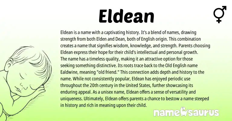 Infographic about Eldean name meaning, Eldean is a name from English origin(s).