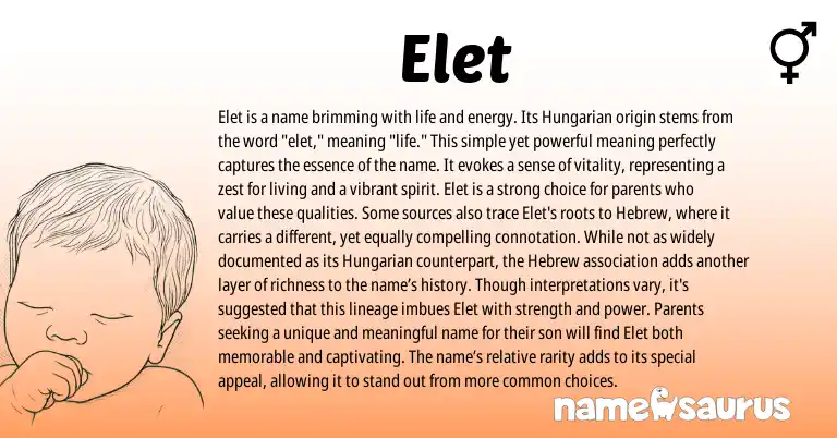 Infographic about Elet name meaning, Elet is a name from Hungarian origin(s).