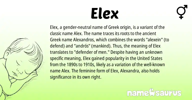 Infographic about Elex name meaning, Elex is a name from United States, Greek origin(s).