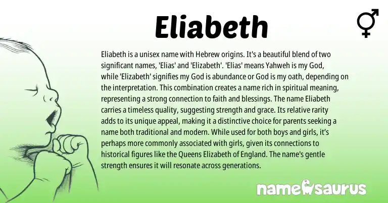 Infographic about Eliabeth name meaning, Eliabeth is a name from Hebrew origin(s).