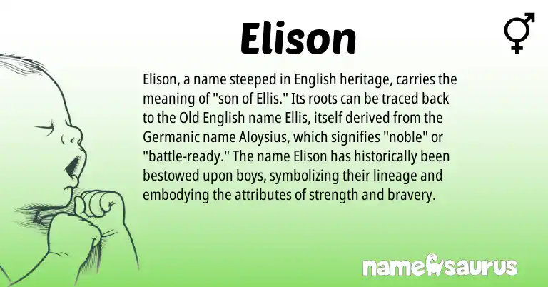 Infographic about Elison name meaning, Elison is a name from Old English, English, Germanic origin(s).