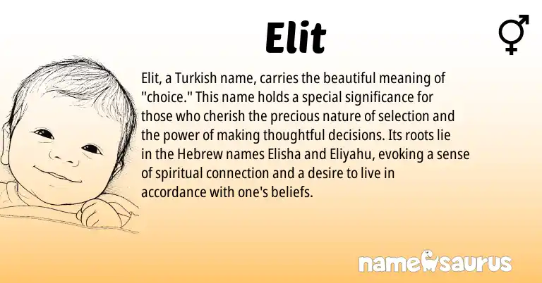 Infographic about Elit name meaning, Elit is a name from Turkish, Hebrew origin(s).