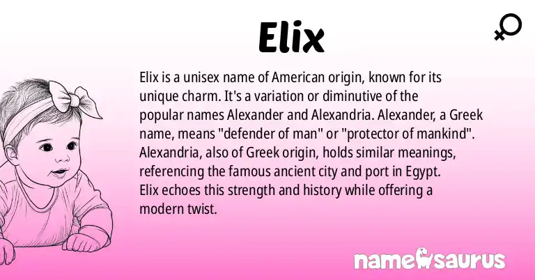 Infographic about Elix name meaning, Elix is a name from American origin(s).