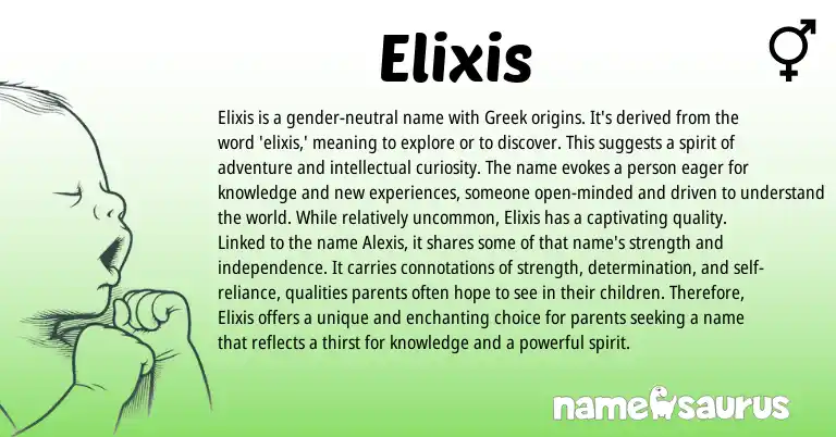 Infographic about Elixis name meaning, Elixis is a name from Greek origin(s).