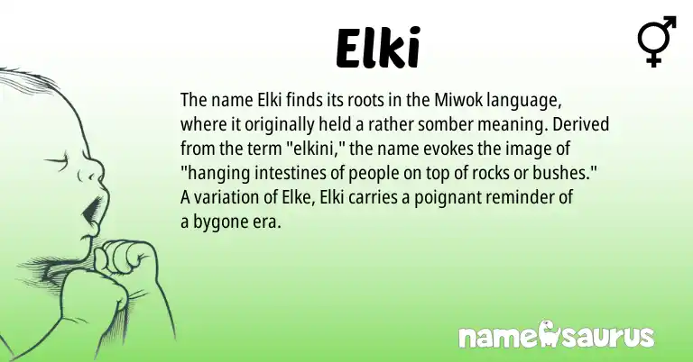 Infographic about Elki name meaning, Elki is a name from Miwok origin(s).