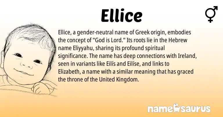 Infographic about Ellice name meaning, Ellice is a name from Ireland, United Kingdom, Hebrew, Greek origin(s).