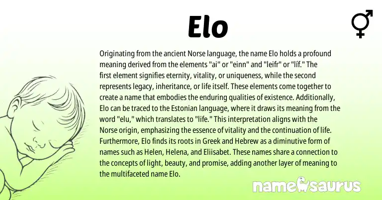 Infographic about Elo name meaning, Elo is a name from Greek, Estonian, Hebrew, Norse origin(s).