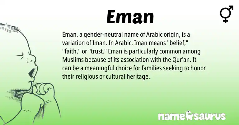 Infographic about Eman name meaning, Eman is a name from Arabic origin(s).