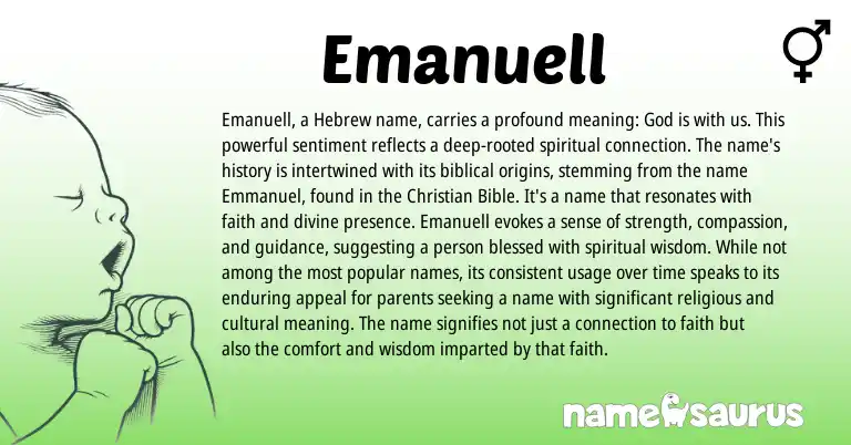 Infographic about Emanuell name meaning, Emanuell is a name from Hebrew origin(s).