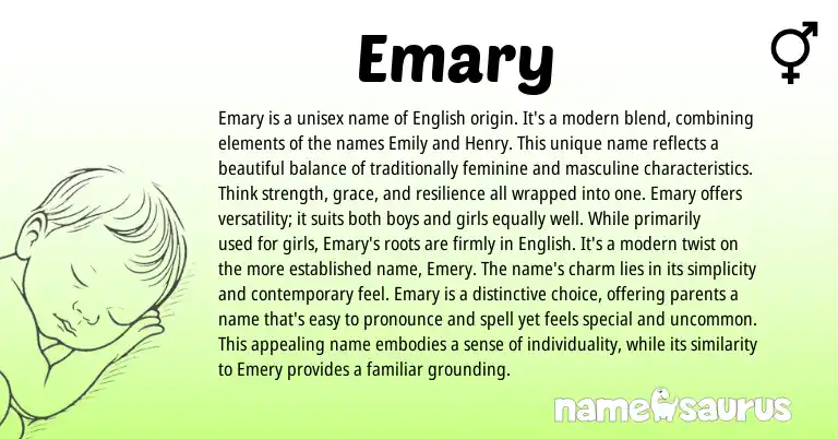 Infographic about Emary name meaning, Emary is a name from English origin(s).