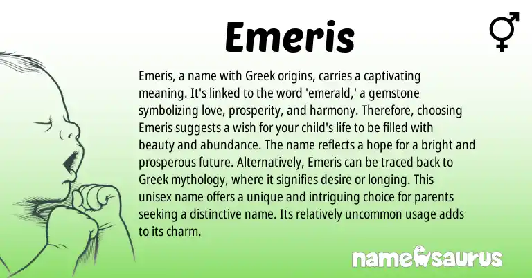 Infographic about Emeris name meaning, Emeris is a name from Greek origin(s).