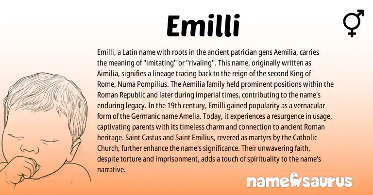 Infographic about Emilli name meaning, Emilli is a name from Roman, Germanic, Latin origin(s).