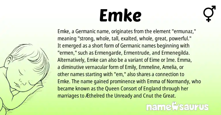 Infographic about Emke name meaning, Emke is a name from Germanic, England origin(s).