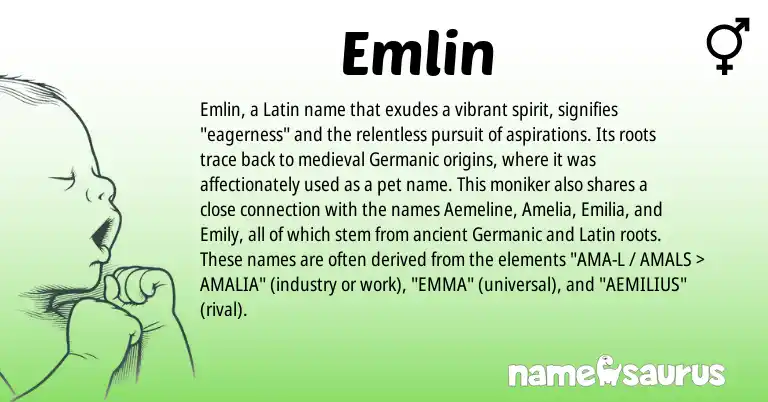 Infographic about Emlin name meaning, Emlin is a name from Germanic, Latin origin(s).