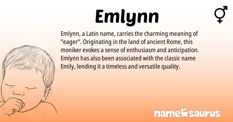 Infographic about Emlynn name meaning, Emlynn is a name from Latin origin(s).