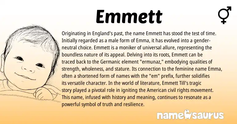 Infographic about Emmett name meaning, Emmett is a name from Germanic, American, England origin(s).