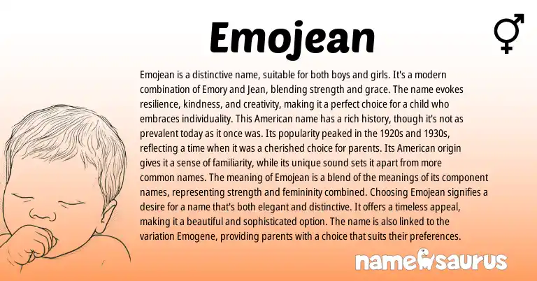 Infographic about Emojean name meaning, Emojean is a name from English origin(s).