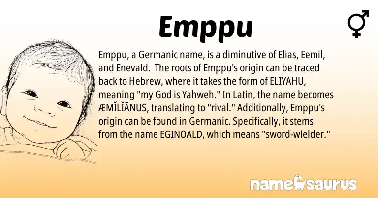 Infographic about Emppu name meaning, Emppu is a name from Germanic, Latin, Hebrew origin(s).