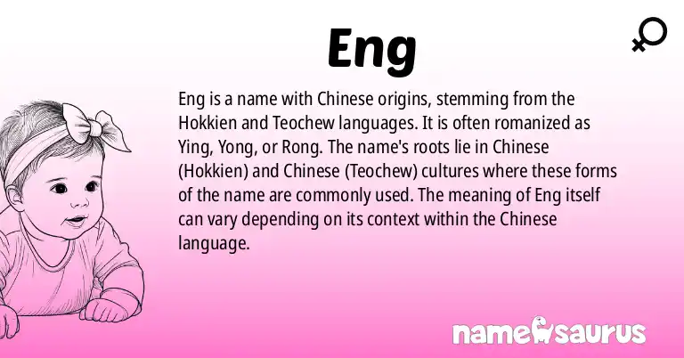 Infographic about Eng name meaning, Eng is a name from Chinese (Hokkien), Chinese (Teochew) origin(s).