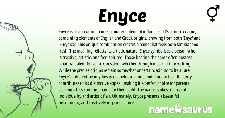 Infographic about Enyce name meaning, Enyce is a name from Greek, English origin(s).