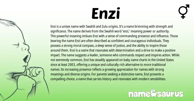 Infographic about Enzi name meaning, Enzi is a name from African, Swahili origin(s).