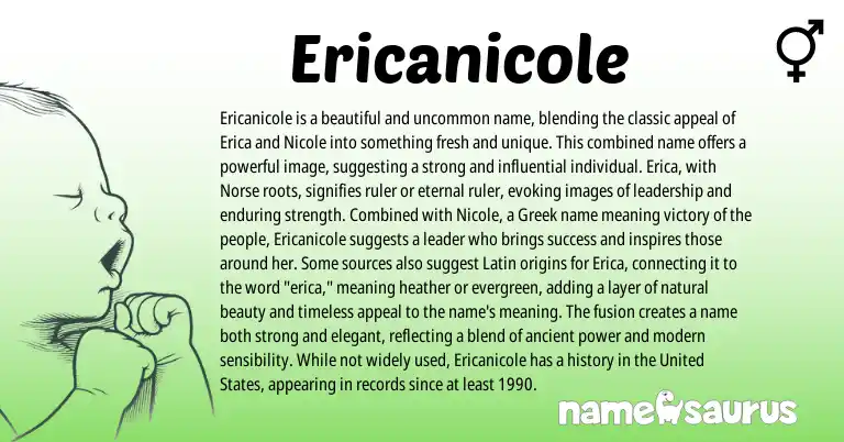 Infographic about Ericanicole name meaning, Ericanicole is a name from Norse, English, Greek origin(s).
