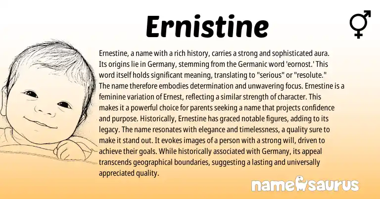 Infographic about Ernistine name meaning, Ernistine is a name from Germanic origin(s).