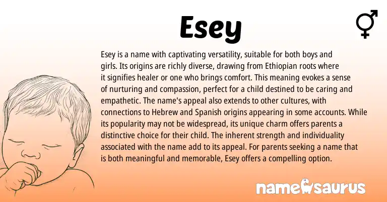 Infographic about Esey name meaning, Esey is a name from Ethiopian origin(s).
