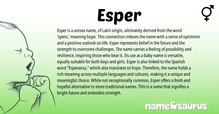 Infographic about Esper name meaning, Esper is a name from Latin, Spanish origin(s).