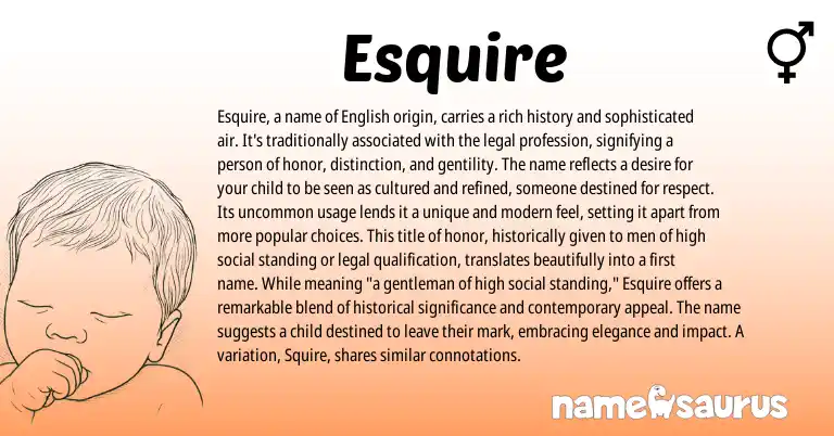 Infographic about Esquire name meaning, Esquire is a name from English origin(s).