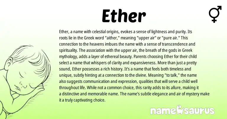 Infographic about Ether name meaning, Ether is a name from Hebrew, Persian, Greek origin(s).