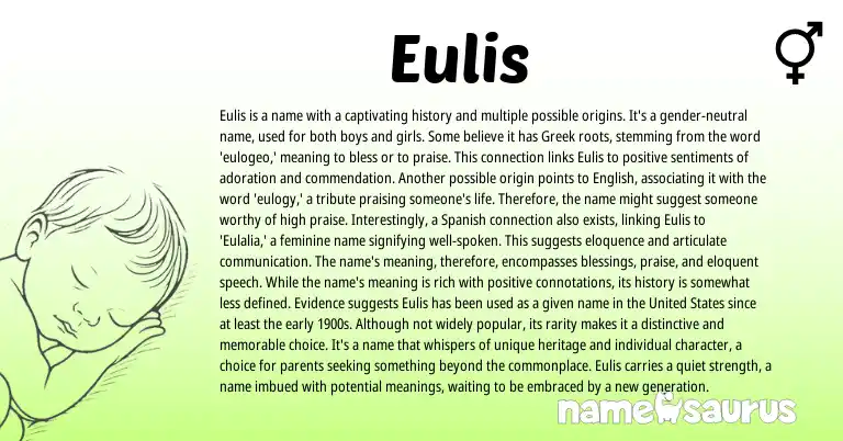 Infographic about Eulis name meaning, Eulis is a name from English, Spanish, Greek origin(s).