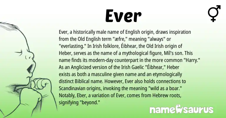Infographic about Ever name meaning, Ever is a name from Irish, Scandinavian, English, Gaelic, Old English, Hebrew, Old Irish origin(s).