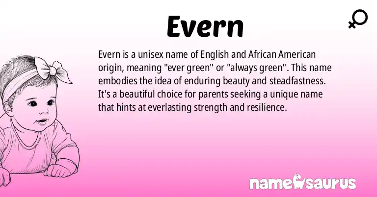 Infographic about Evern name meaning, Evern is a name from English (American), African American origin(s).