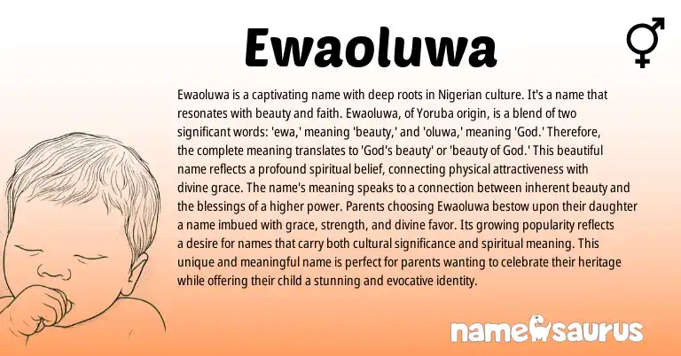 Infographic about Ewaoluwa name meaning, Ewaoluwa is a name from Yoruba, Nigerian origin(s).