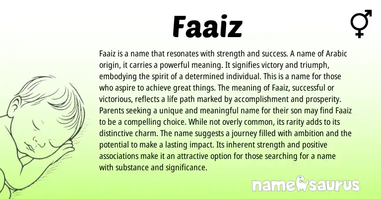 Infographic about Faaiz name meaning, Faaiz is a name from Arabic origin(s).