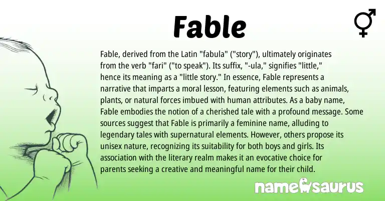 Infographic about Fable name meaning, Fable is a name from Latin origin(s).