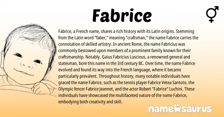 Infographic about Fabrice name meaning, Fabrice is a name from French, Latin origin(s).