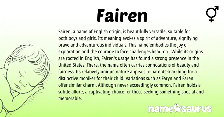 Infographic about Fairen name meaning, Fairen is a name from English origin(s).