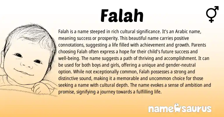 Infographic about Falah name meaning, Falah is a name from Arabic origin(s).
