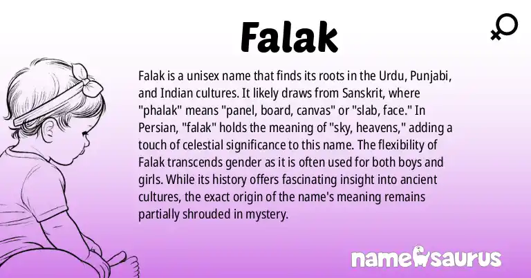 Infographic about Falak name meaning, Falak is a name from Urdu, Punjabi, Indian origin(s).